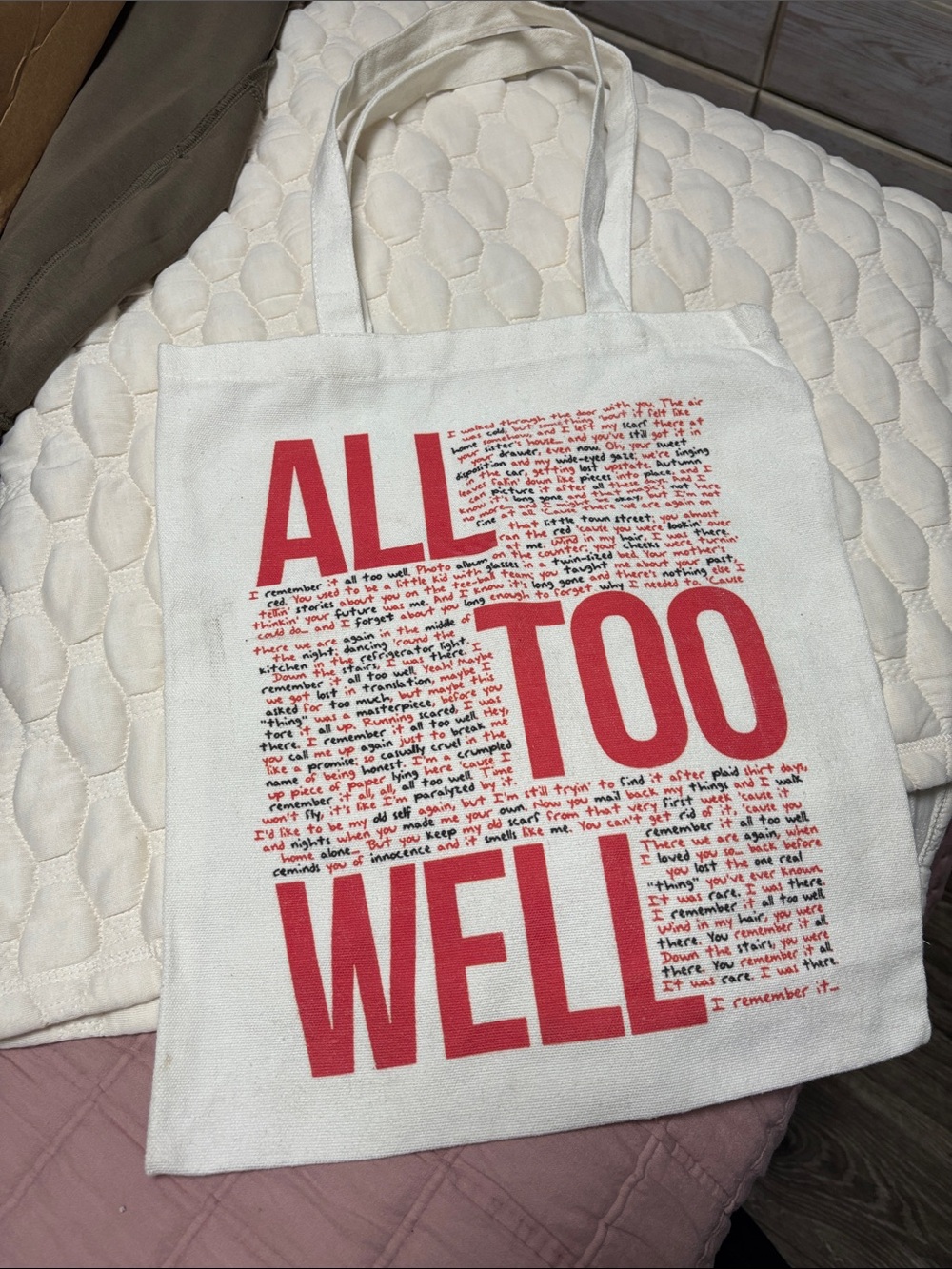 ALL TOO WELL Red Print Canvas Tote Bag